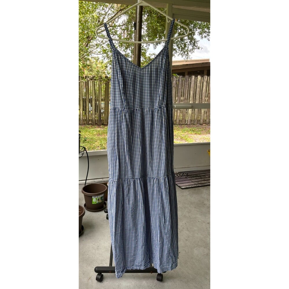 Old Navy Small Blue Gingham Cami Midi Sundress Pockets Beachy Summer Vacay Comfy
